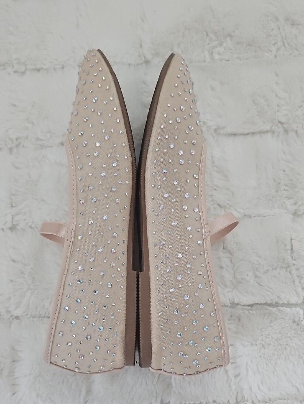 MADE IN NYC Blush Pink Crystal Mary Jane Flats - Picture 3 of 4